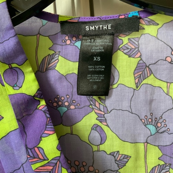 BEAUTIFUL SMYTHE V-NECK FRONTIER COTTON BLOUSE SHIRT IN CHARTREUSE FLORAL - Picture 3 of 16